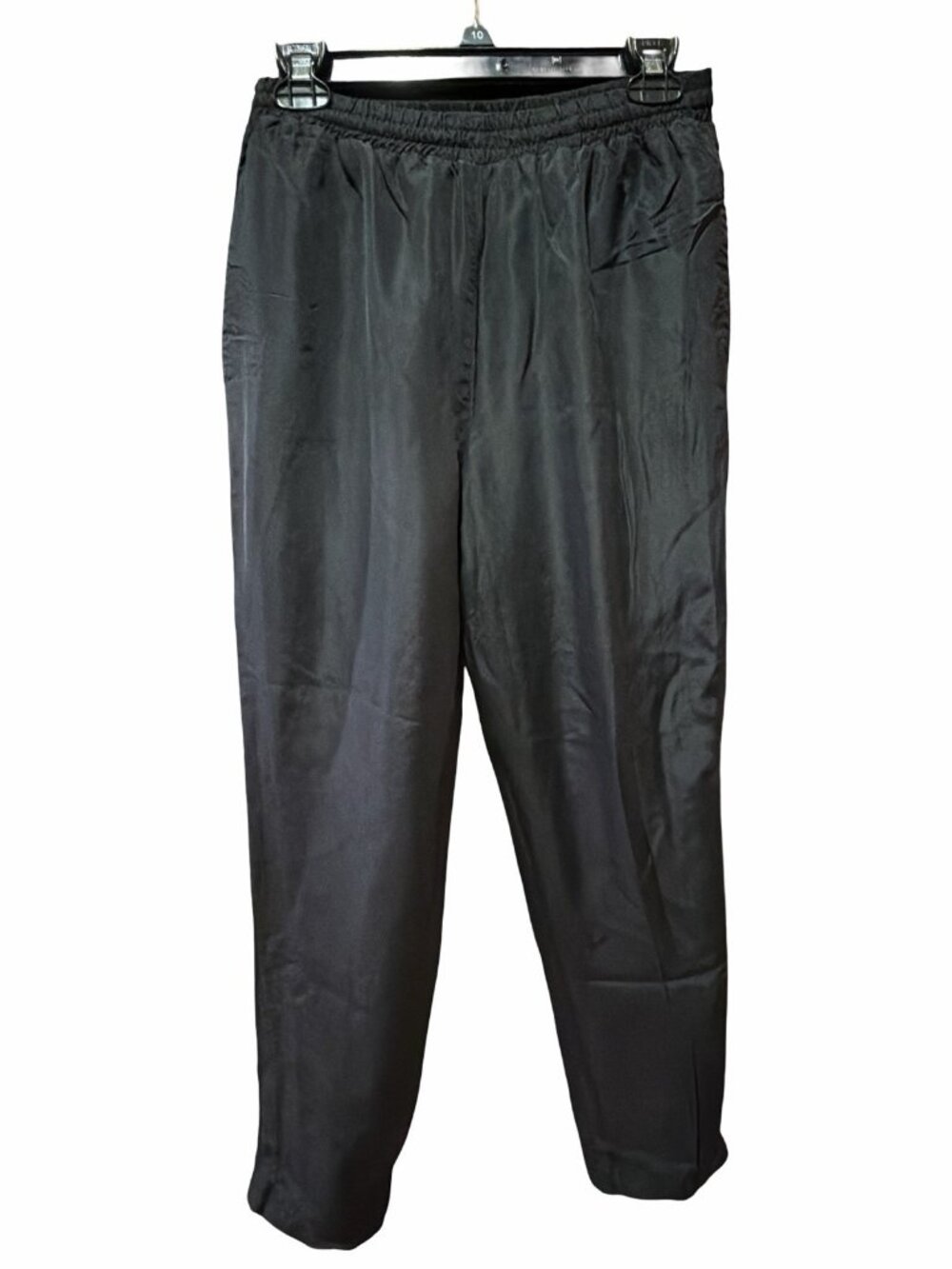 Vtg 90s 100% Silk Black Pants Elastic Waist Trousers Lined Petite Medium PM W26